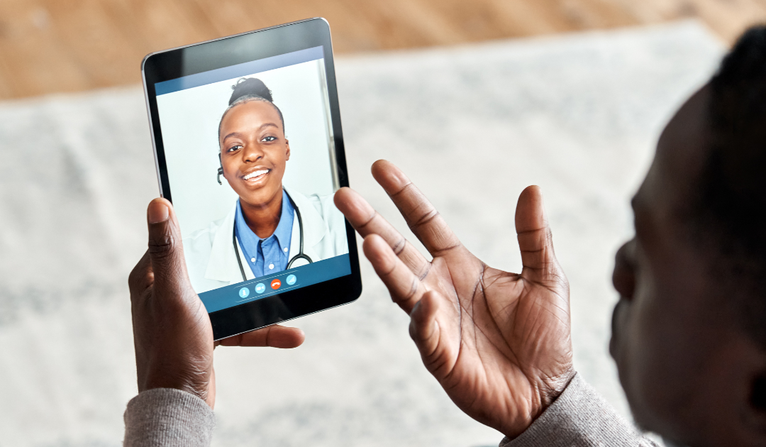 doctor and patient having a video call using a tablet. Utlizing Cost-Effective Virtual Care servcies.