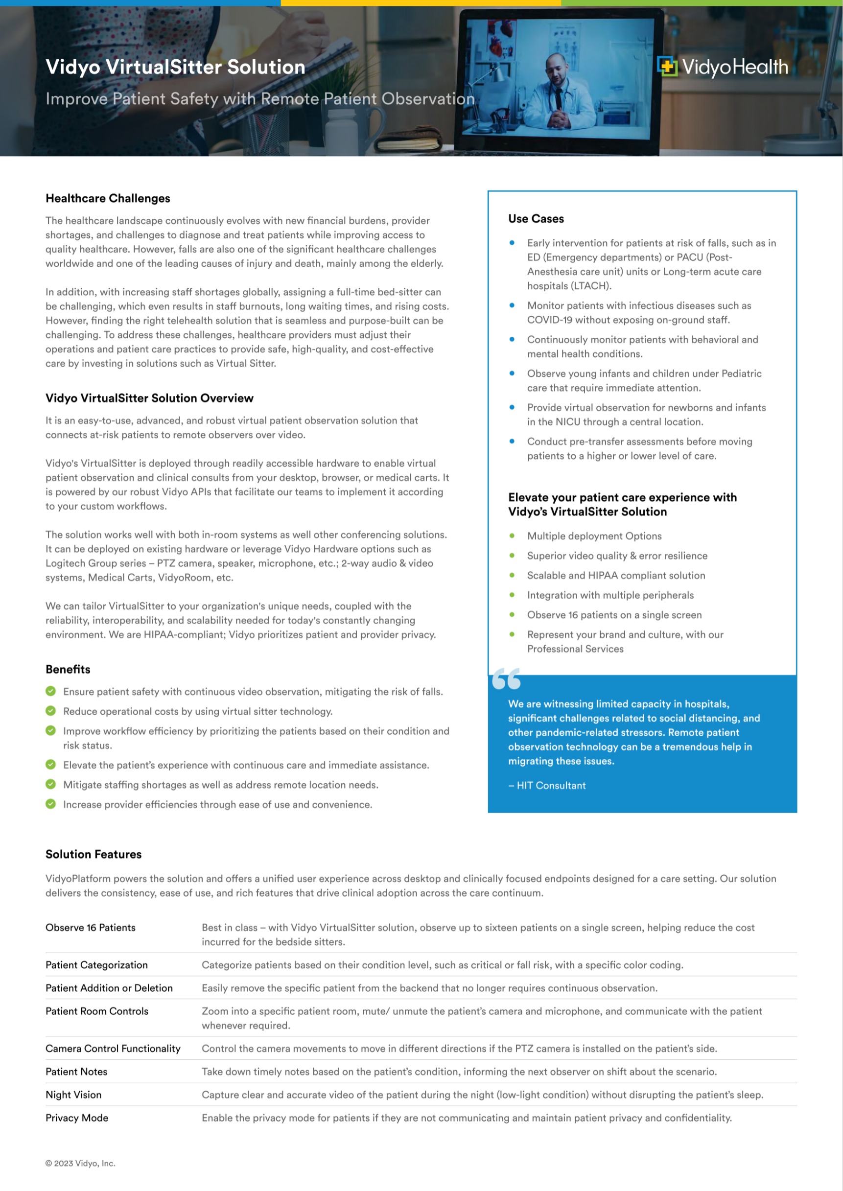 Front page preview of VirtualSitter Solution Brief.